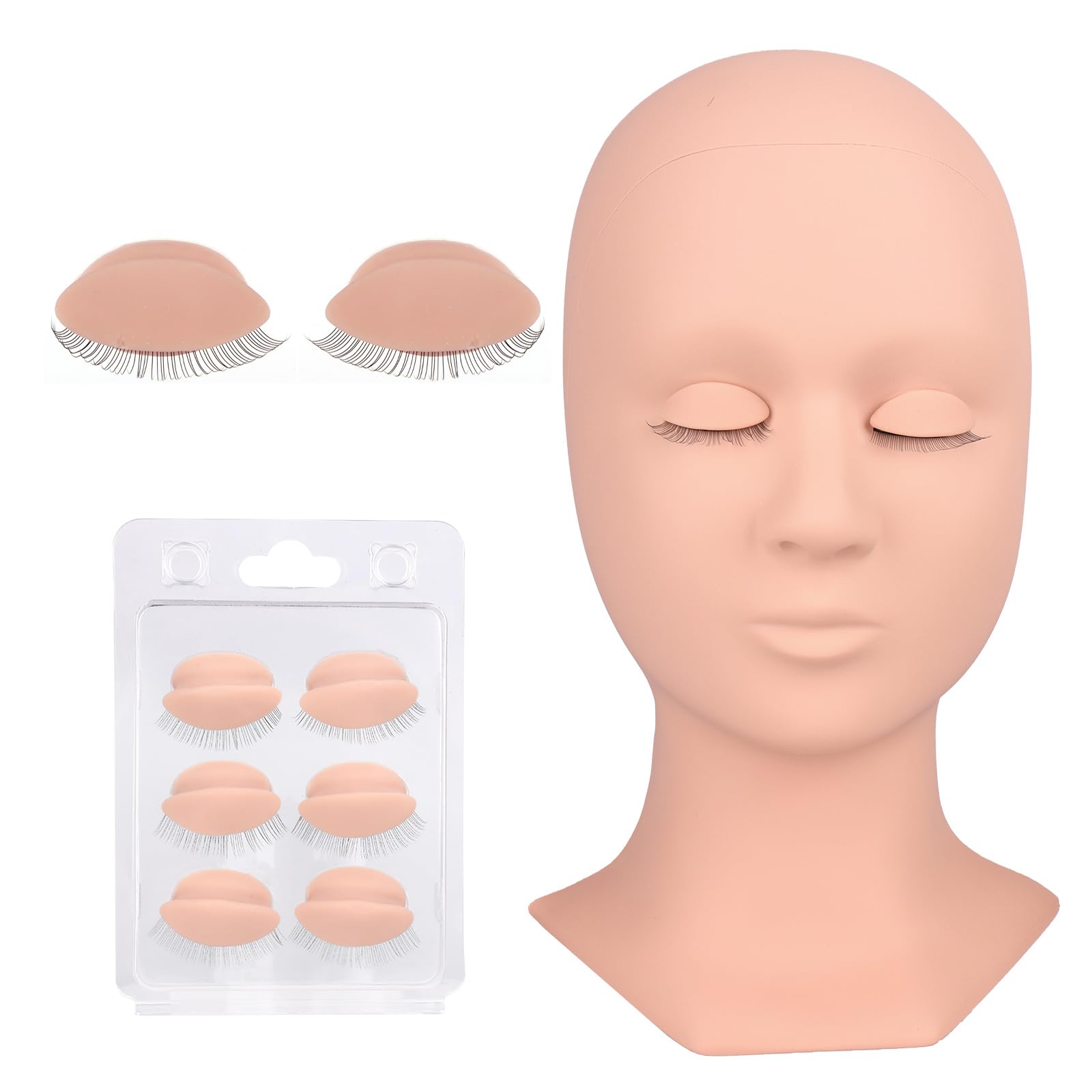 BEYELIAN Lash Mannequin Head Replaced Eyelids,Eyelash Extension Practice Head Kit, Training Mannequin Head with 4 Pairs Removable Eyelids, Natural Color Realistic Soft-Touch