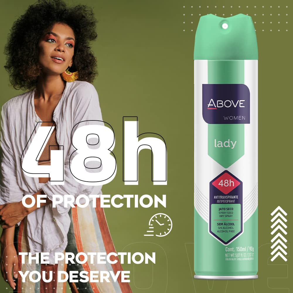 ABOVE 48 Hours Antiperspirant Deodorant Set - Dry Spray for Women - Protects Against Sweat and Body Odor - Leaves No White Marks - Delicate Scent - Cruelty and Alcohol Free - Lady - 4 pc