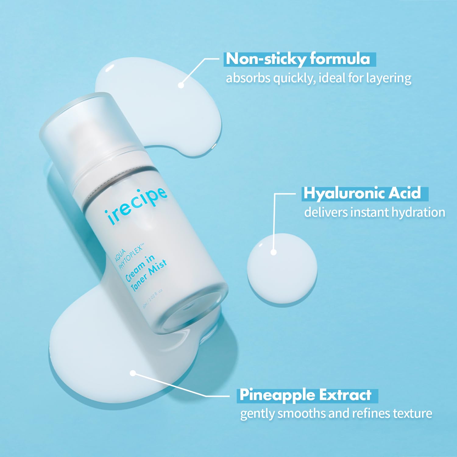 IRECIPE Aqua Phytoplex Cream in Toner Mist Long Lasting Deep Hydration, All-in-One Facial Mist for All Skin Type Unscented Clean Beauty, Vegan, Cruelty Free, Korean Skincare (60ml / 2.02 oz)