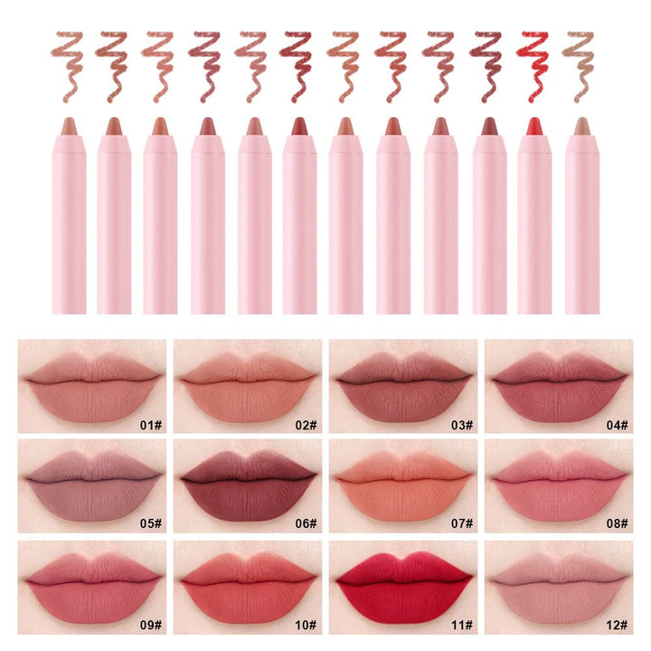 IYARKAI® Matte Lip Liner Pencil Set, 12 Colors Smooth Lip Liner Set, Matte Velvet Lipstick Pen, Smudge-proof and Waterproof, Long Lasting Fade Resistant, for Daily Travel Party Work