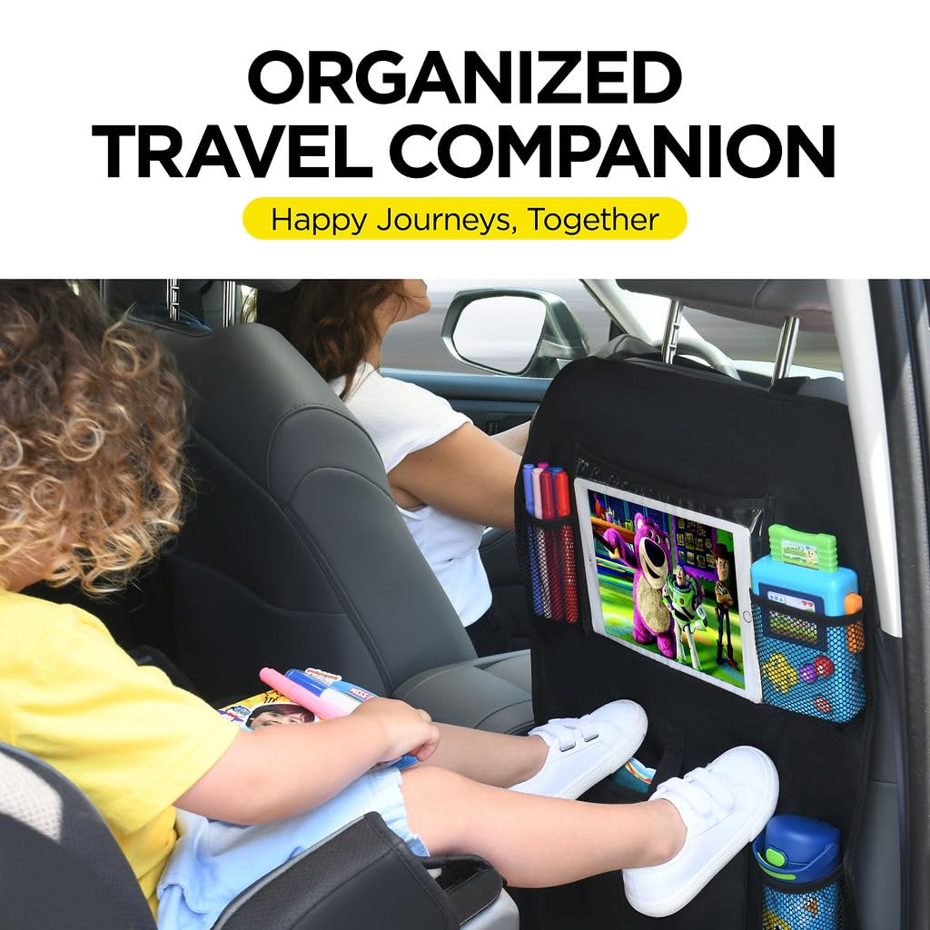 lebogner Back Seat Cover For Kids + 6 Pocket Storage Organizer, 2 Pack X-Large Kick Mats Backseat Protector With iPad Tablet Holder, Car Seat Back Protectors For Vehicles To Protect From Dirt & Mud