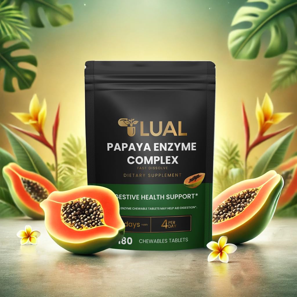LUAL Papaya Enzymes Chewable | Supports Digestion & Nutrient Absorption | Natural Papaya Enzyme Supplement | 180 Chewable Tablets