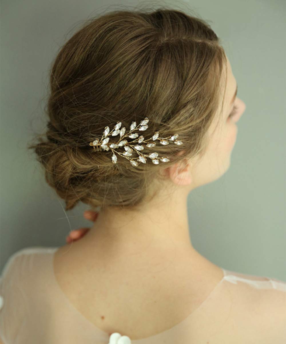 FXmimior Wedding Bridal Hair Accessories Wedding leaf crystal hair jewelry Wedding Comb Crystal Hair Comb Bridal Headpiece Bridal Hair Comb Rhinestone Comb (rose gold)