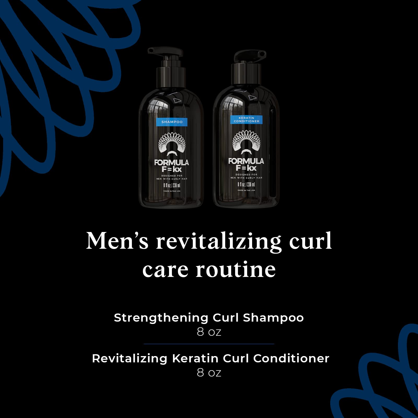 Formula F=kx - Curly Hair Product Set - Keratin, Aloe & Coffee Seed Extract Shampoo and Conditioner - For All Curl Types - Sulfate-Free - Ocean Scent - 8oz