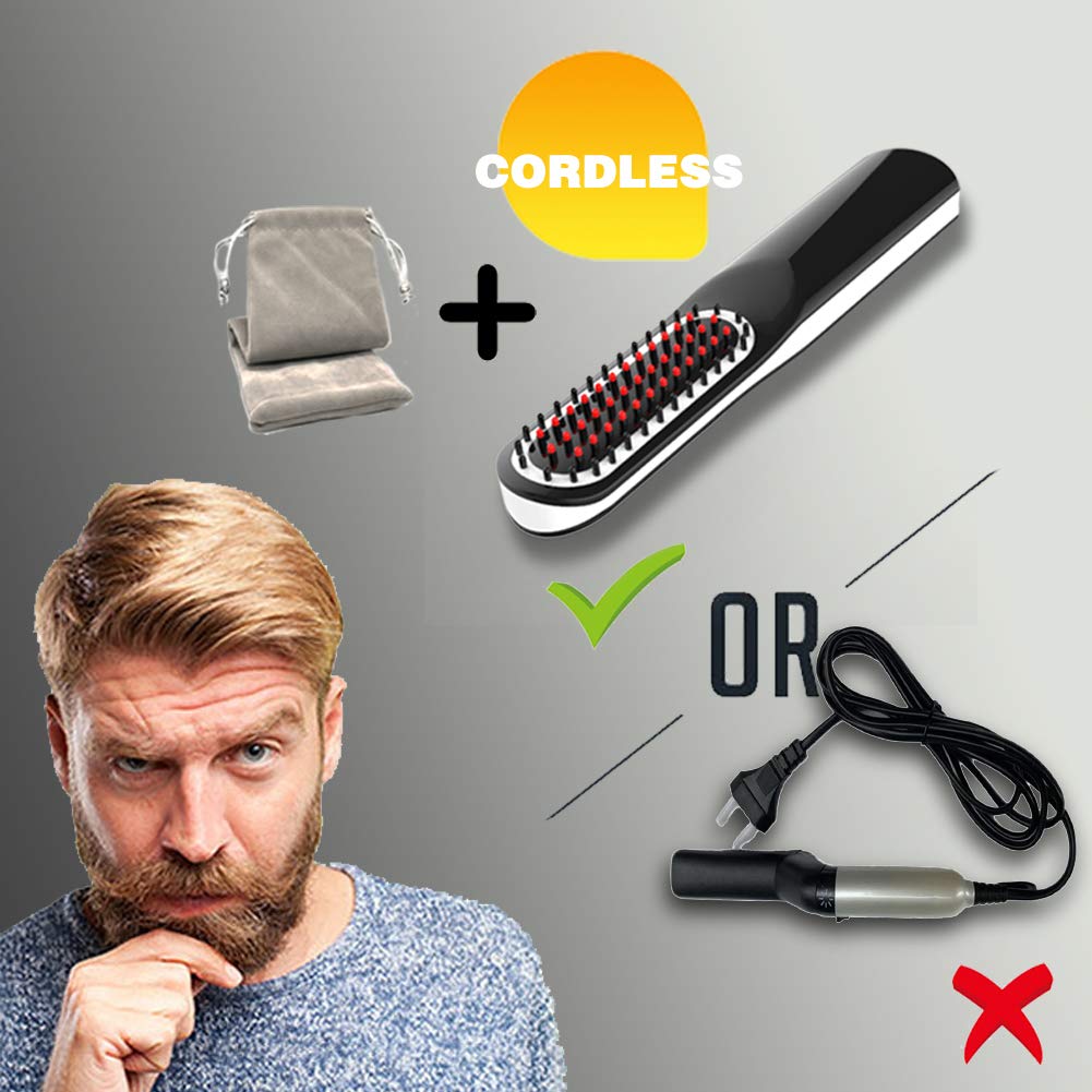 Invjoy Beard Straightener For Men, Beard Straightening Comb With Cordless/Mini Sized/Auto Shut Off/Anti Scald For Traveling, Home, Dating, Meeting, Camping Etc