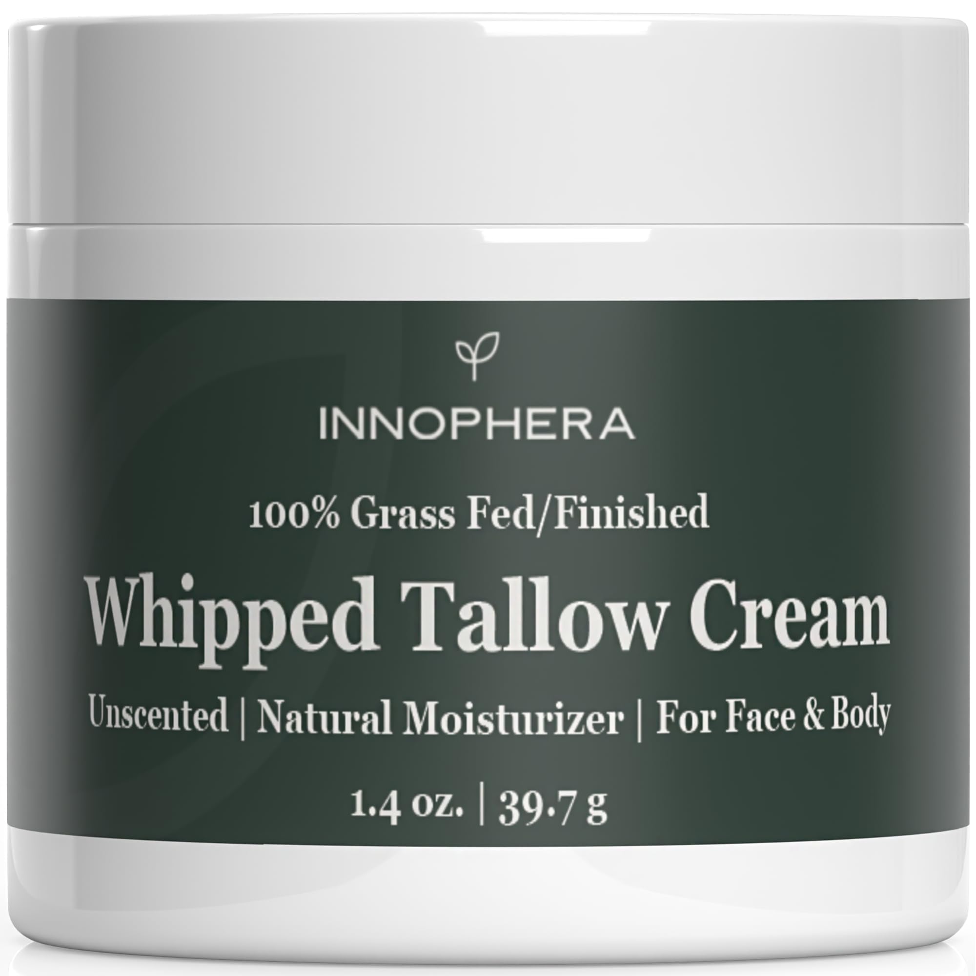 Innophera Whipped Beef Tallow Cream for Skin Care  Grass Fed & Grass Finished  100% Natural Moisturizer for Sensitive Skin  Handmade Face & Body Lotion  Unscented & Odorless  1.4 oz.