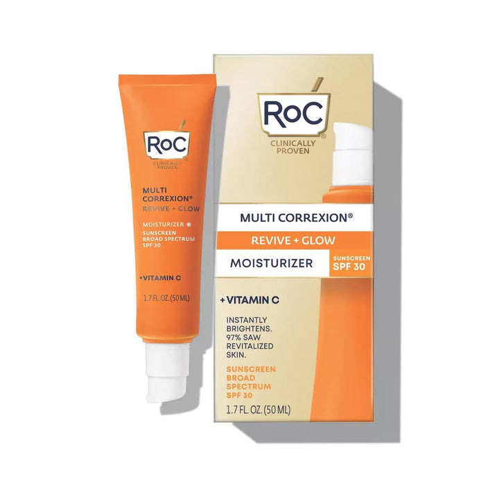 RoC Multi Correxion Revive + Glow, 10% Active Vitamin C Serum for Face, Daily Anti-Aging Wrinkle & Skin Tone Skin Care Treatment, Brightening Serum for Dark Spots, Sunscreen SPF 30, 1.7 OZ