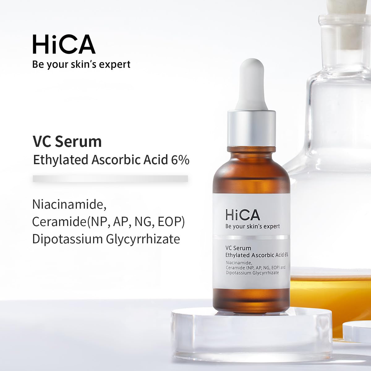 HiCA VC Serum Ethylated Ascorbic Acid 6% Vitamin C Serum 28ml with Niacinamide 2% & Retinol Boost Skin Tightens and Revitalizes
