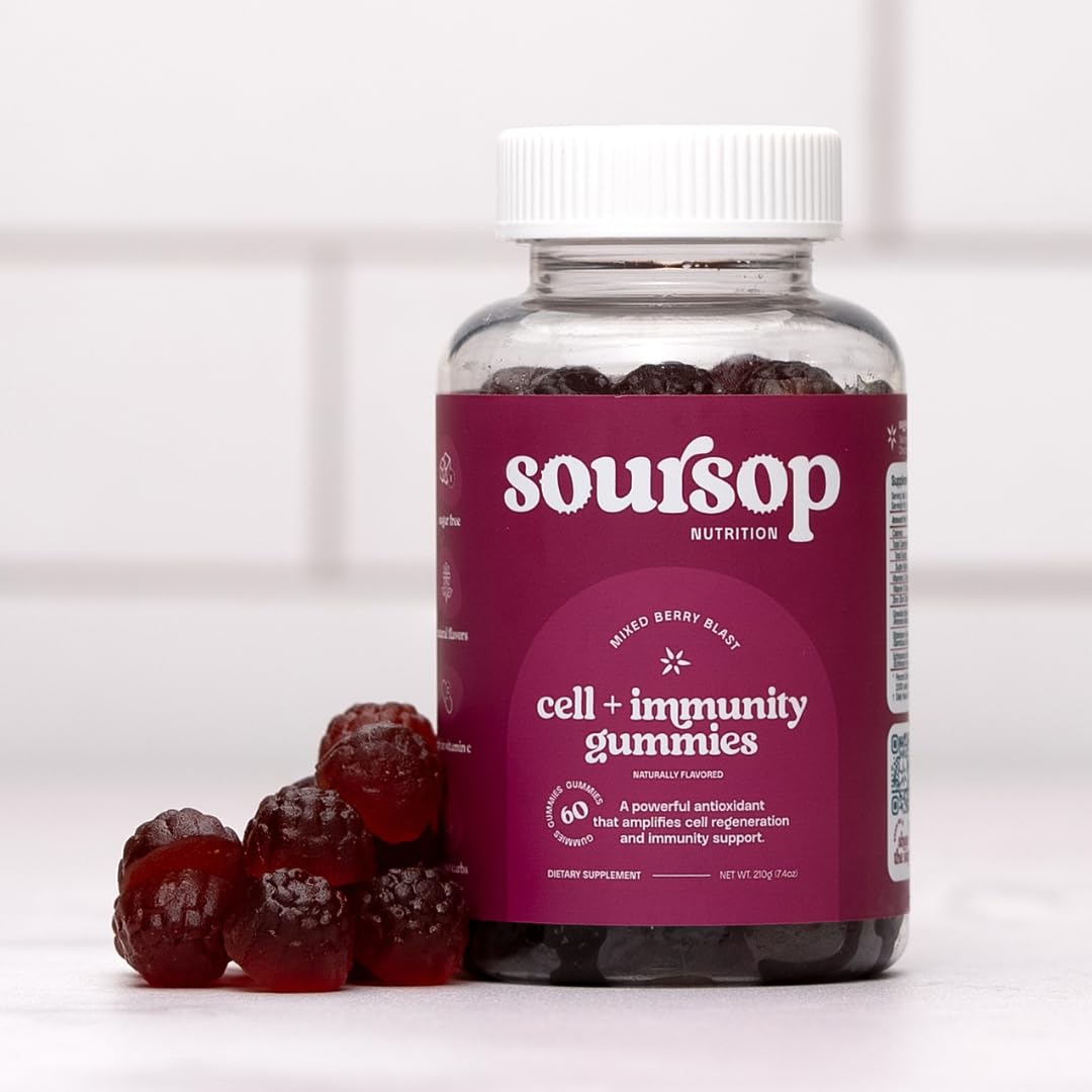 Cell + Immunity Support Gummies | with Powerful Antioxidants + Holistic Vitamins | Made from Soursop Leaves | Mixed Berry Blast