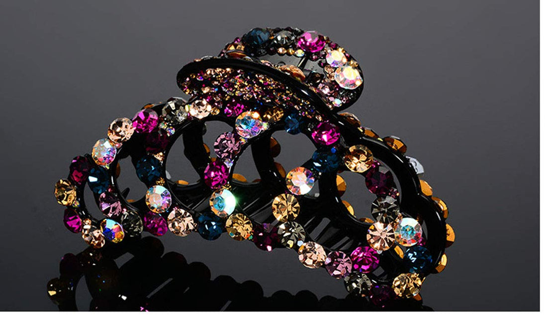 Suoirblss Woman Glinted Crystal Hair Clip Claw Pins Large Fancy Rhinestones Claw Clip Jaw Clips for Thick Hair (Purple champagne)