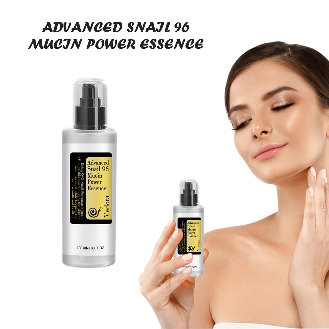 (3Pc) Vedora Snail Mucin 96% Power Hydrating Essence: Moisturizing Serum with Snail Secretion Filtrate for Radiant, Nourished Skin (100ml each) Set