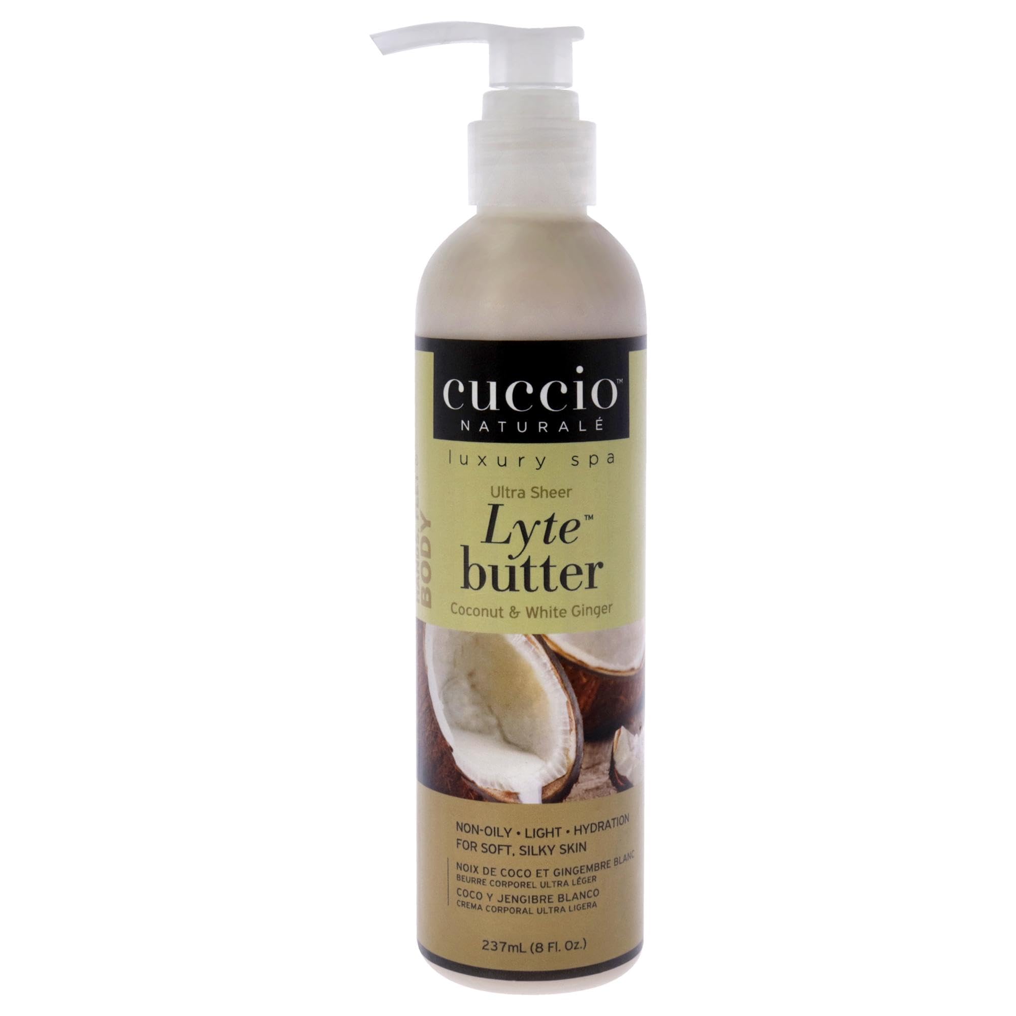 Cuccio Lyte Ultra Sheer Body Butter, Coconut and White Ginger, 8 Fluid Ounce