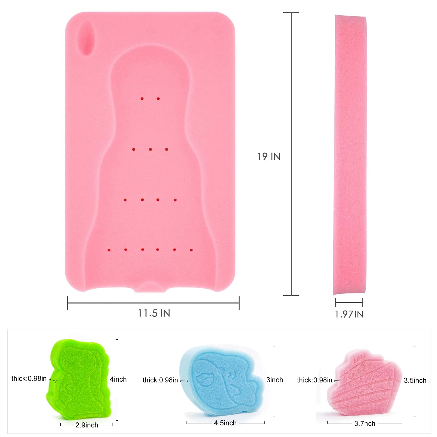 HALLO Baby Bath Sponge Soft Infant Bath Mat Newborn Cushion Odor Free (Pink)