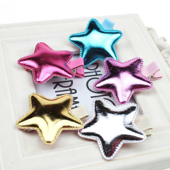 AKOAK 5 Pcs/Lot Assorted Color Lovely Sweet PU Star Shape Girls' Hairpin Hair Clips Grips Kids Hair Accessories
