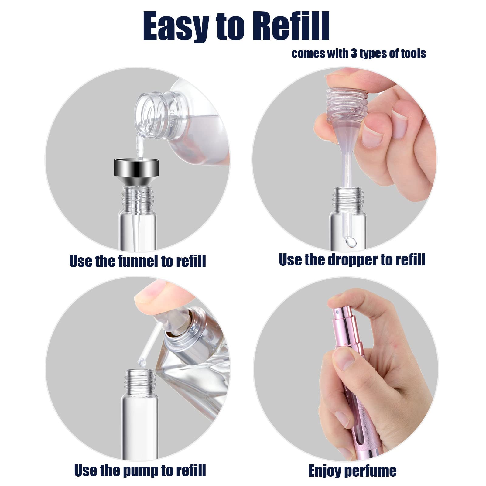 Lil Ray 12ml Portable Mini Perfume Atomizer(6 PCS),Refilable Small Spray Bottle for Travel, Empty Pocket Cologne Sprayer, Glass inner and Aluminum Housing(0.4Oz,Pack of 6 with different colors)