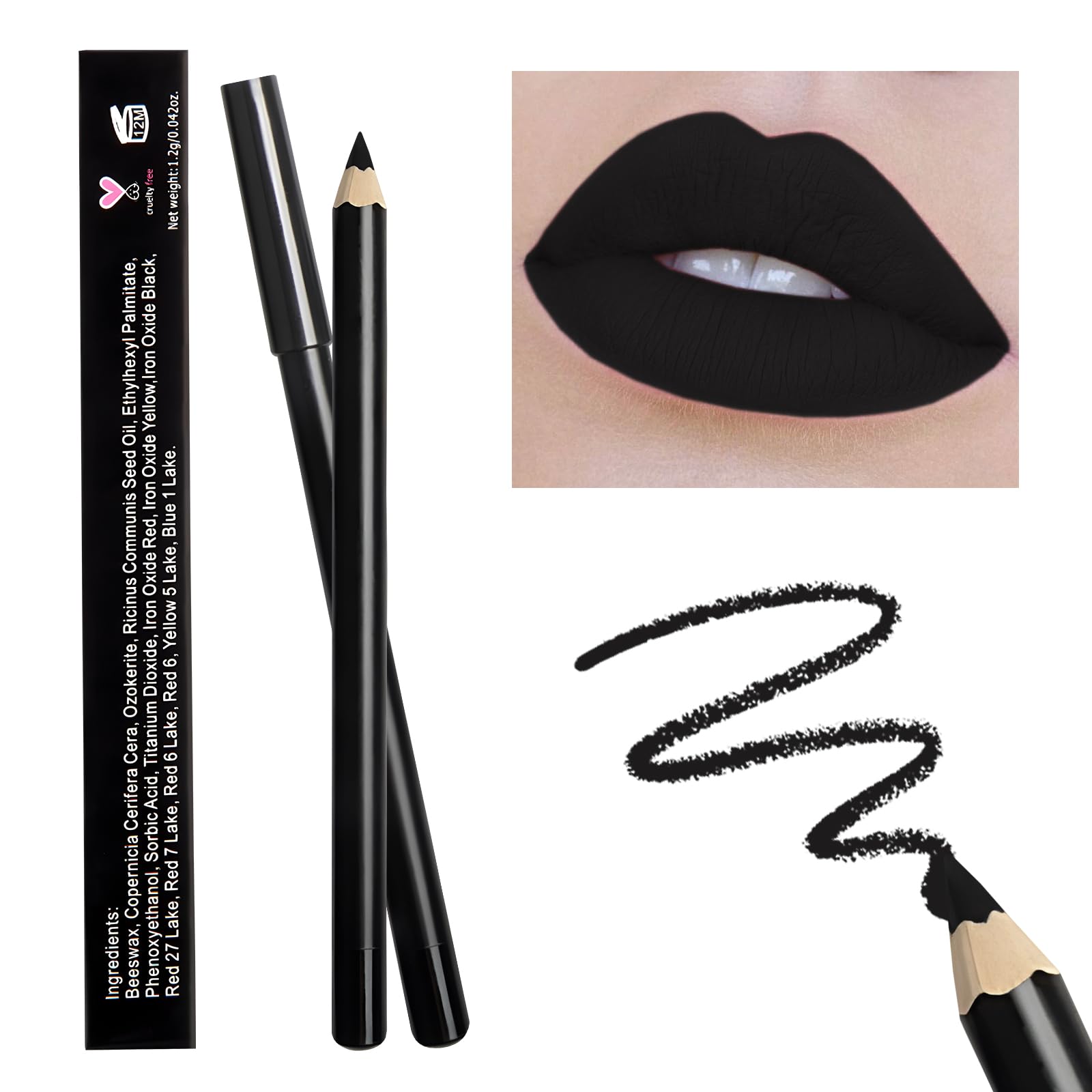 EternalClassic Black Lip Liner, Long Lasting Lip Liner Pencil, Rich Lip Makeup Colors Highly Pigmented Lip Liners, Smooth Application Lipliner Lip Pencil