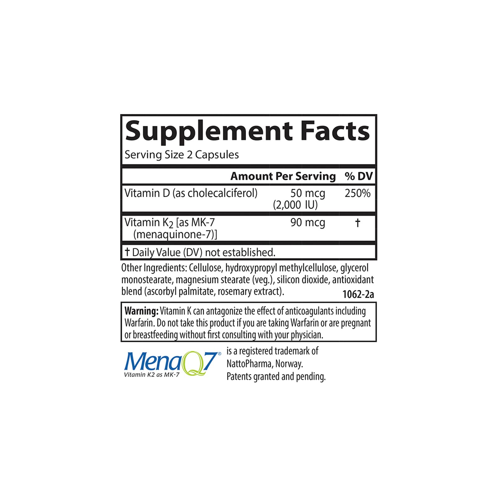 Carlson - Vitamin D3 + K2, 50 mcg (2000 IU) Vitamin D3 & 90 mcg Vitamin K2 as MK7, Bone Support, Calcium Absorption, 120 Capsules