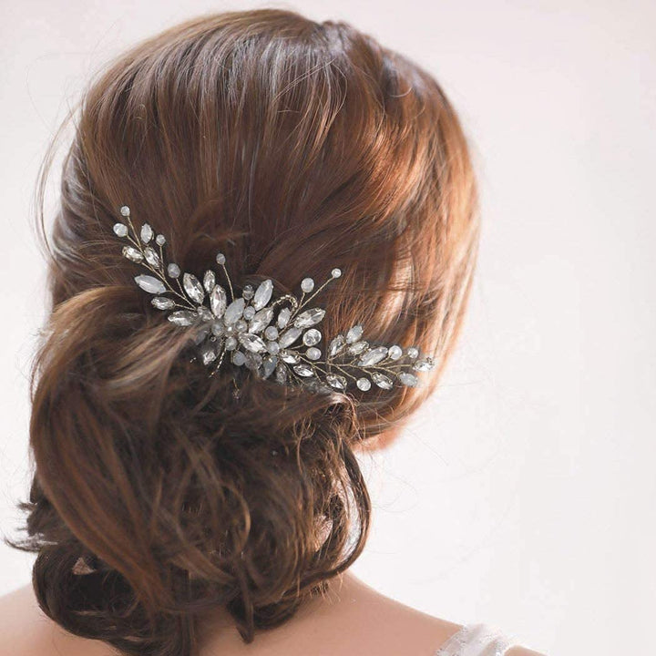 Yean Wedding Hair Comb Silver Rhinestones Blue Opal Crystal Vintage Bridal Hair Clips Combs for Brides and Bridesmaids