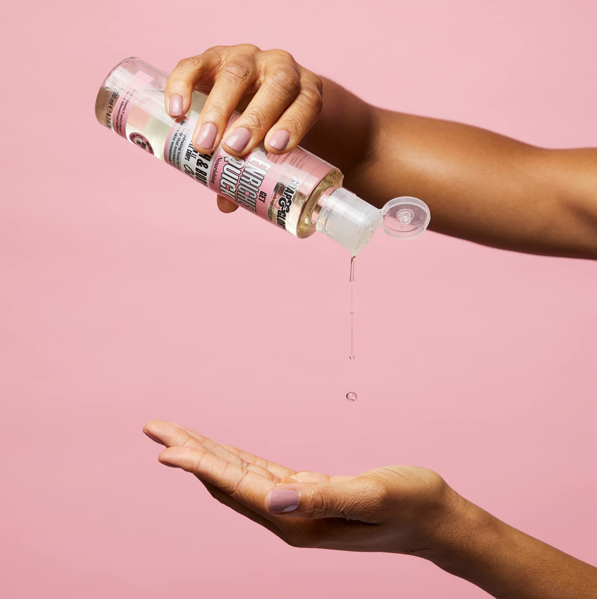 Soap & Glory Original Pink Get Enriched Quick Nourishing Bath & Body Oil - Skin Moisturizer with Argan Oil, Vitamin E, & Almond Oil - Rose & Bergamot Scented Body Oil for Dry Skin (200 ml)
