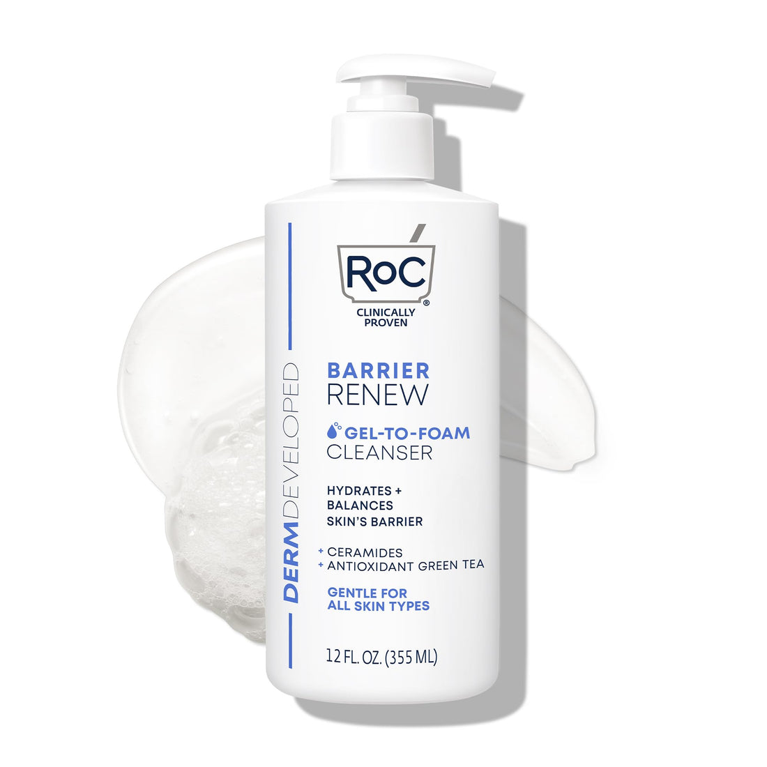 RoC Barrier Renew Gel to Foam Non Drying Facial Cleanser to Hydrate Skin, 12 Ounces