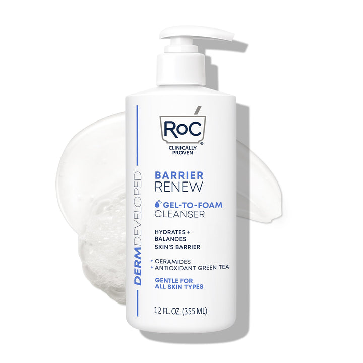 RoC Barrier Renew Gel to Foam Non Drying Facial Cleanser to Hydrate Skin, 12 Ounces