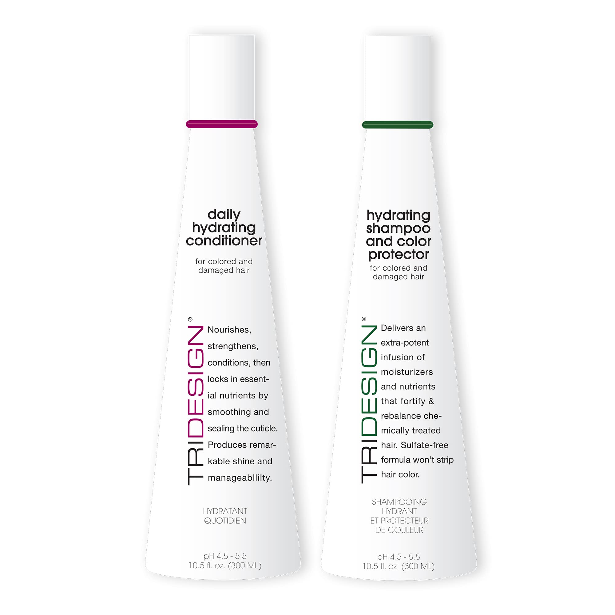 TRI Design Hydrating Shampoo & Conditioner Set - Sulfate Free Shampoo & Conditioner for Dry & Damaged Hair - Protect, Repair, and Moisturize Curly, Straight, Wavy, and Color-Treated Hair - 10.5 Ounce