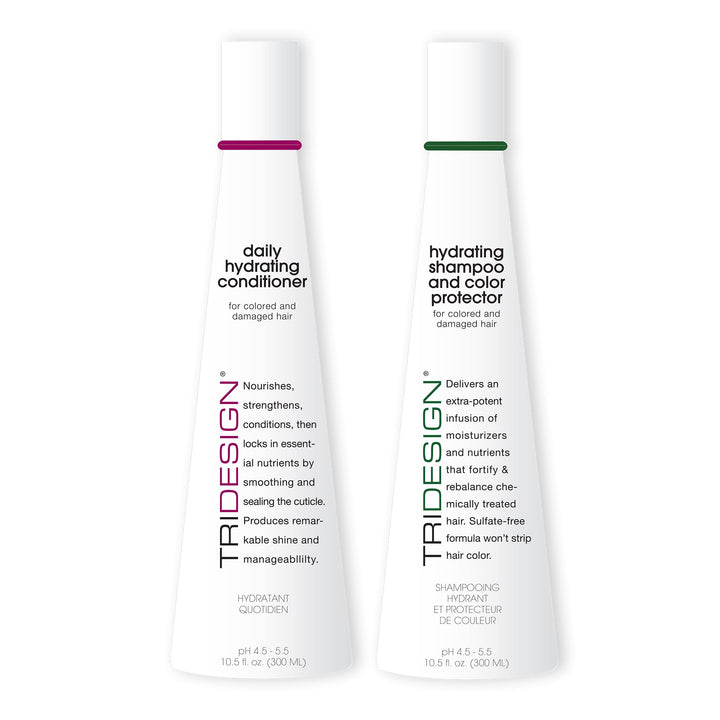TRI Design Hydrating Shampoo & Conditioner Set - Sulfate Free Shampoo & Conditioner for Dry & Damaged Hair - Protect, Repair, and Moisturize Curly, Straight, Wavy, and Color-Treated Hair - 10.5 Ounce