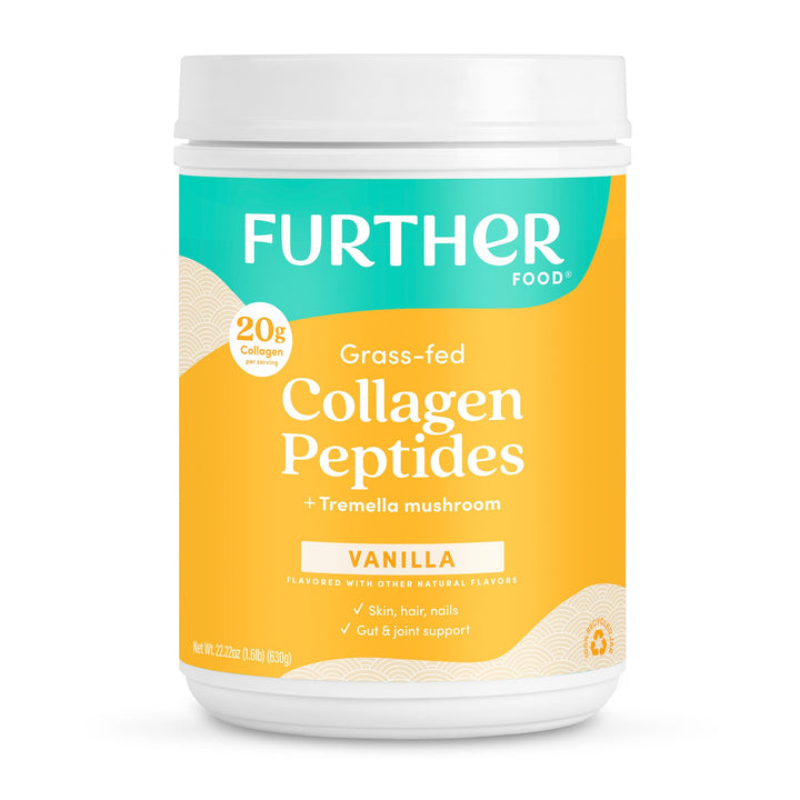 Further Food Vanilla Collagen Peptides Powder, Grass-Fed Pasture-Raised Hydrolyzed Type 1 & 3 Protein, Gut Health + Joint, Hair, Skin, Nails, Paleo Keto Sugar-Free 22.22 oz