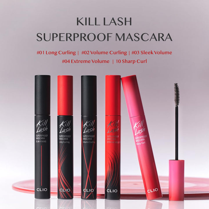 CLIO Kill Lash Superproof Mascara | Volumizing, Lengthening, Thick, Waterproof, Smudge Proof, Long Lasting | Volume Curling (#02), 0.24 fl oz