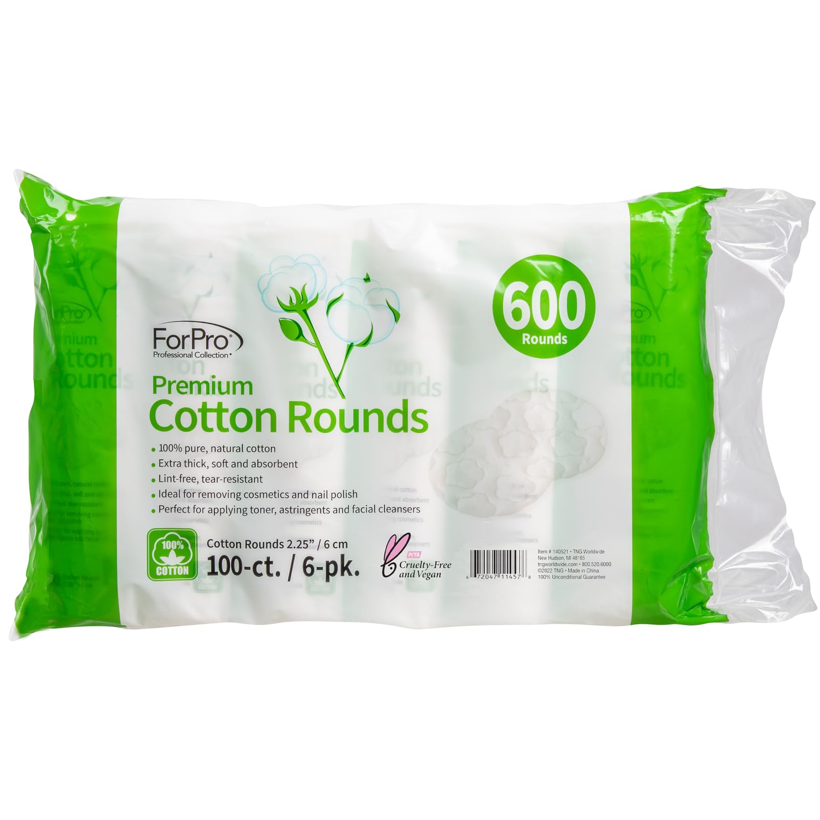 ForPro Premium Cotton Rounds, 100% Cotton, Non-Tearing, Lint-Free, for Cosmetic, Nail, and Personal Use, 2.25ââ‚¬Â, 600-Count (Pack of 6-100 Cotton Rounds)