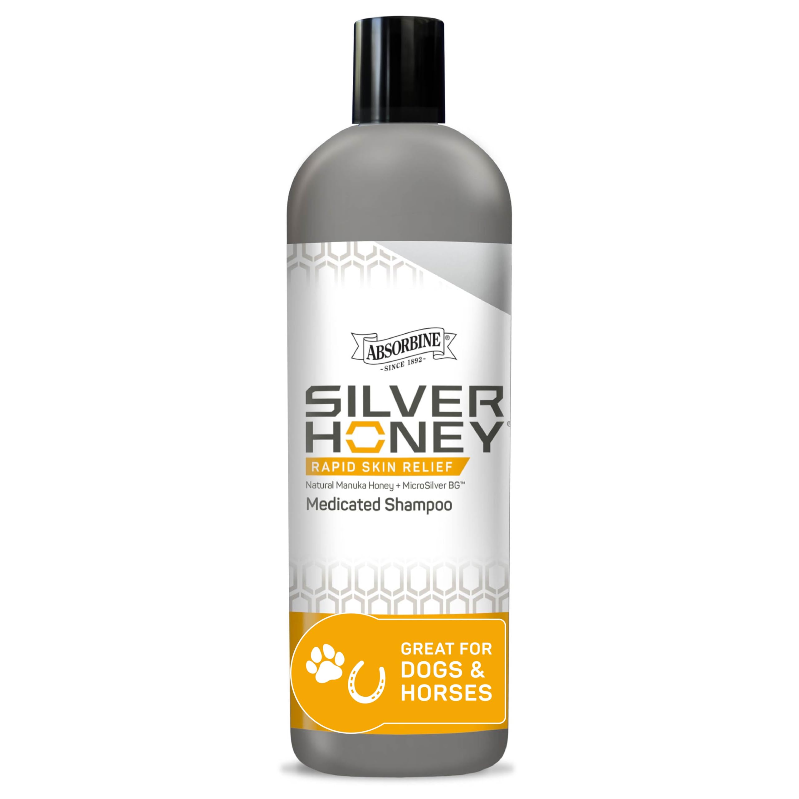 Absorbine Silver Honey Rapid Skin Relief Medicated Shampoo, Medical Grade Manuka Honey & MicroSilver BG, Rejuvenating, Soothing & Hydrating, 16 fl oz