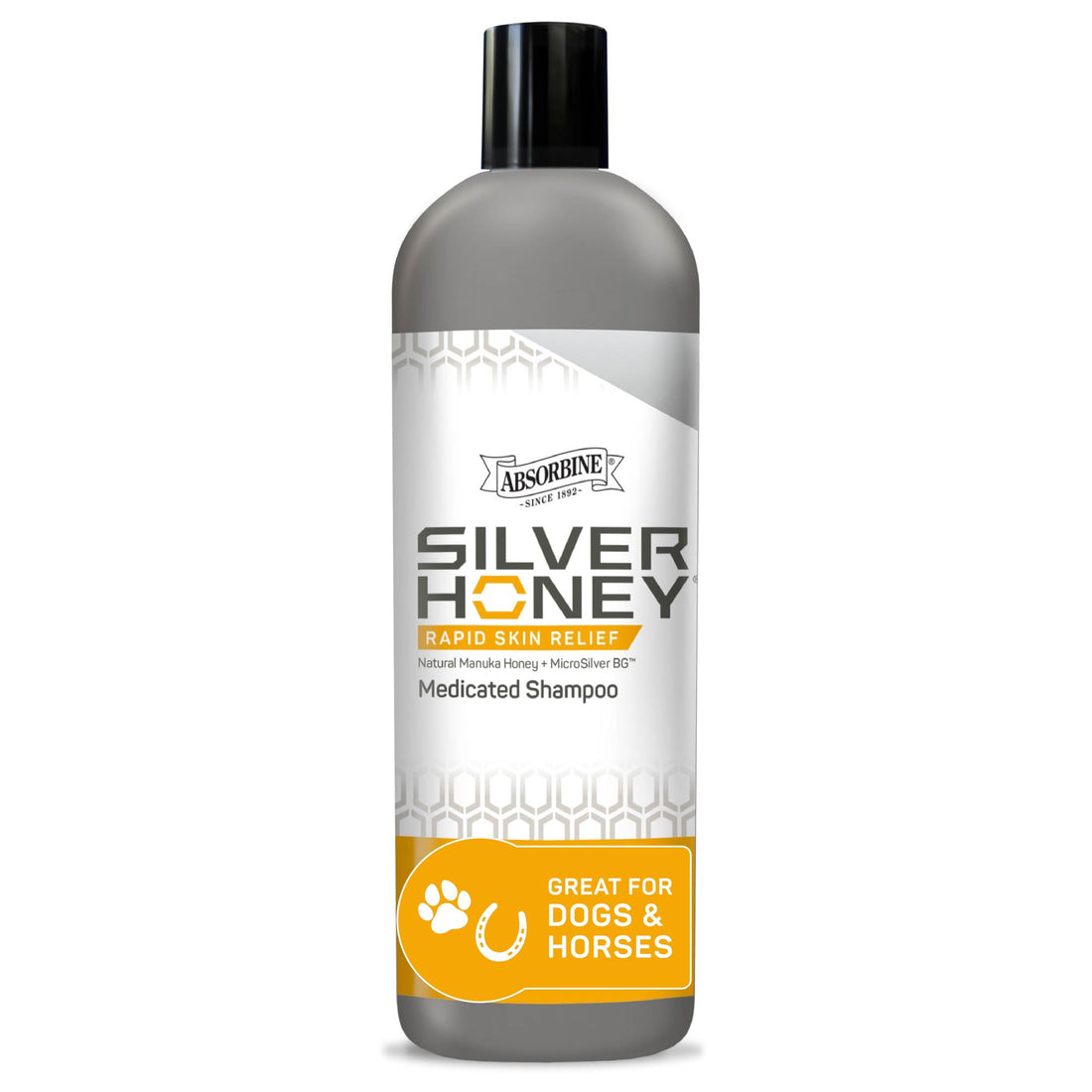Absorbine Silver Honey Rapid Skin Relief Medicated Shampoo, Medical Grade Manuka Honey & MicroSilver BG, Rejuvenating, Soothing & Hydrating, 16 fl oz