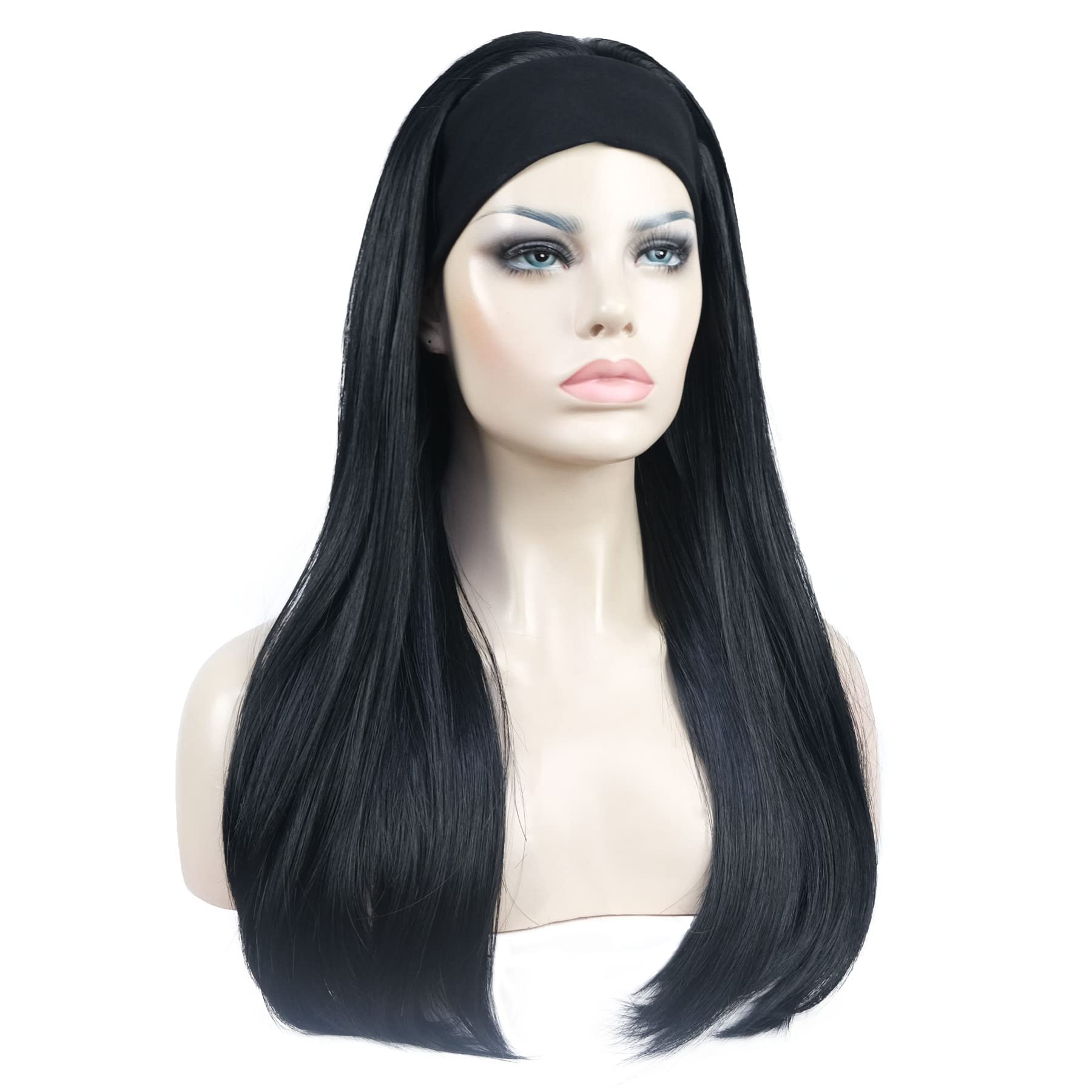 #1-Black: Aimole Long Straight 3/4 Women'S Wigs Hair Piece Synthetic Hair With Black Headband(1-Black)