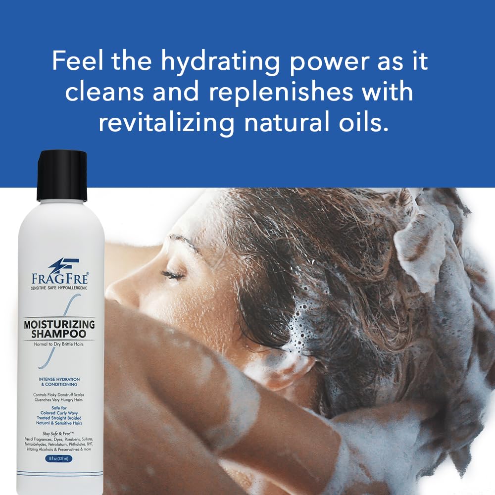 FRAGFRE Moisturizing Shampoo 8 oz: Fragrance-Free, Hypoallergenic, and Sulfate-Free - Nourish and Hydrate Your Dry, Hungry Hair with a Safe and Gentle Oil Shampoo - Ideal for Colors and Sensitive Scal