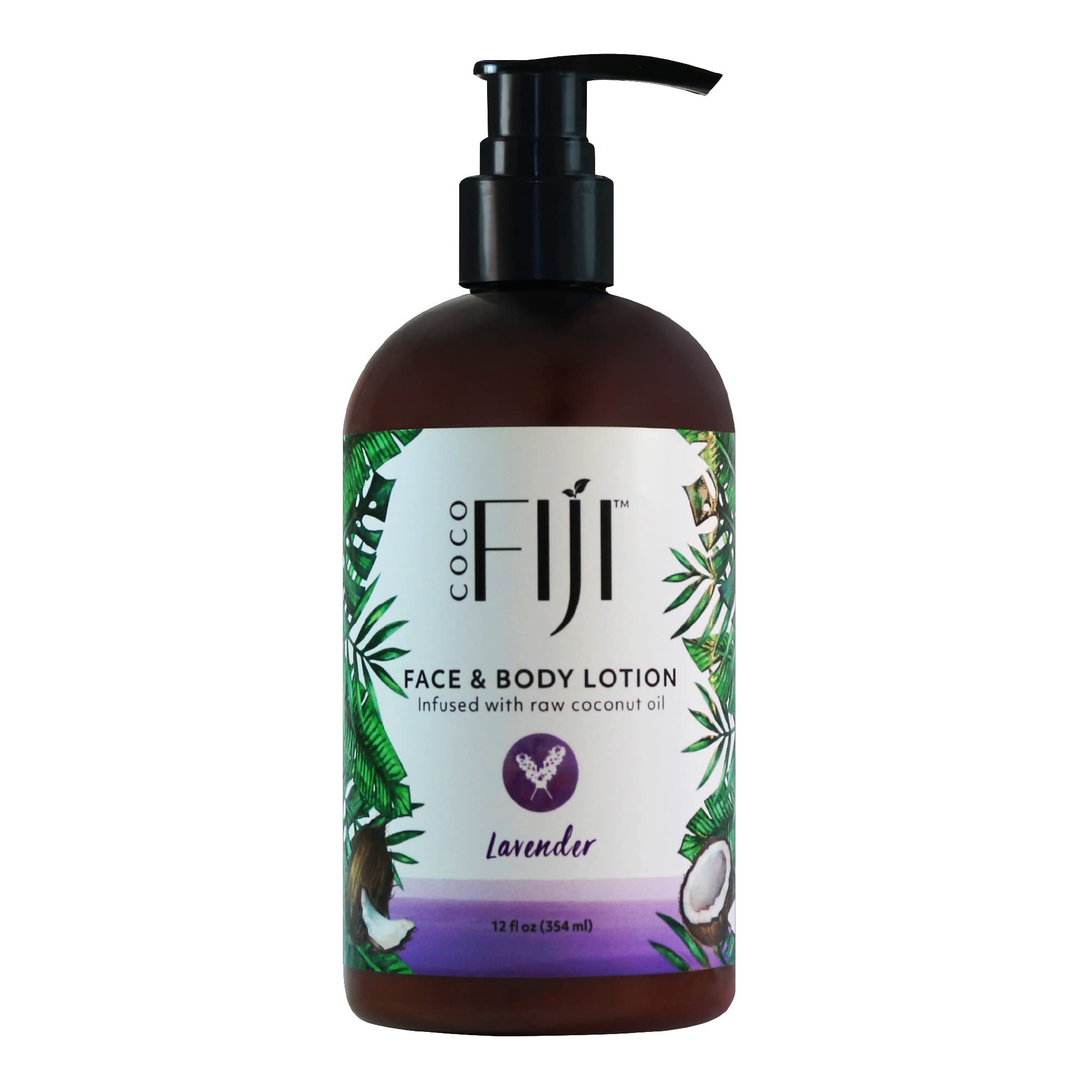Organic Fiji Moisturizing Face and Body Organic Coconut Oil Lotion Lavender 12 Ounce