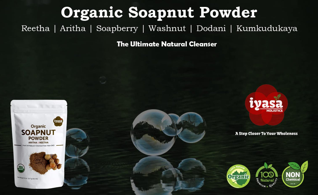 Organic Soapnut Powder, Aritha, Reetha, Natural Skin & Hair Shampoo, Hair Cleanser, Resealable pack of 8 oz