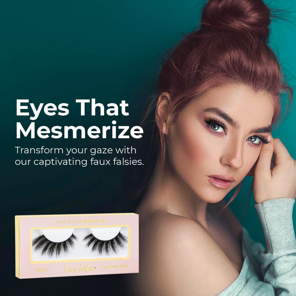 Icona Lashes Premium Quality False Eyelashes | I See You Boo | Sexy & Bold | Non-Magnetic | Natural Look and Feel | Reusable | 100% Handmade & Cruelty-Free | Signature Packaging