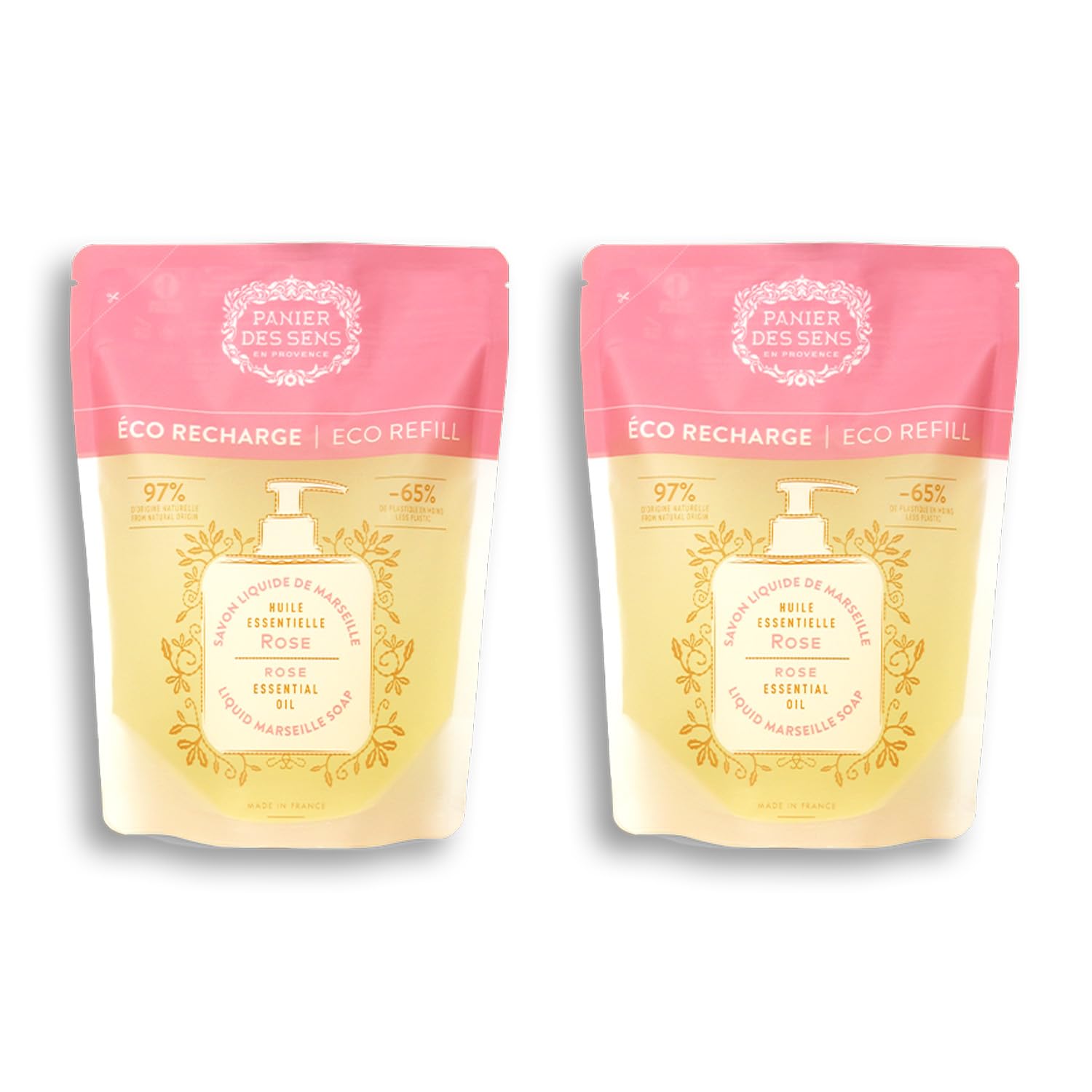 Panier des Sens Eco-refill Liquid Marseille Soap Rose - Made in France - 2x 16.9Floz/500ml