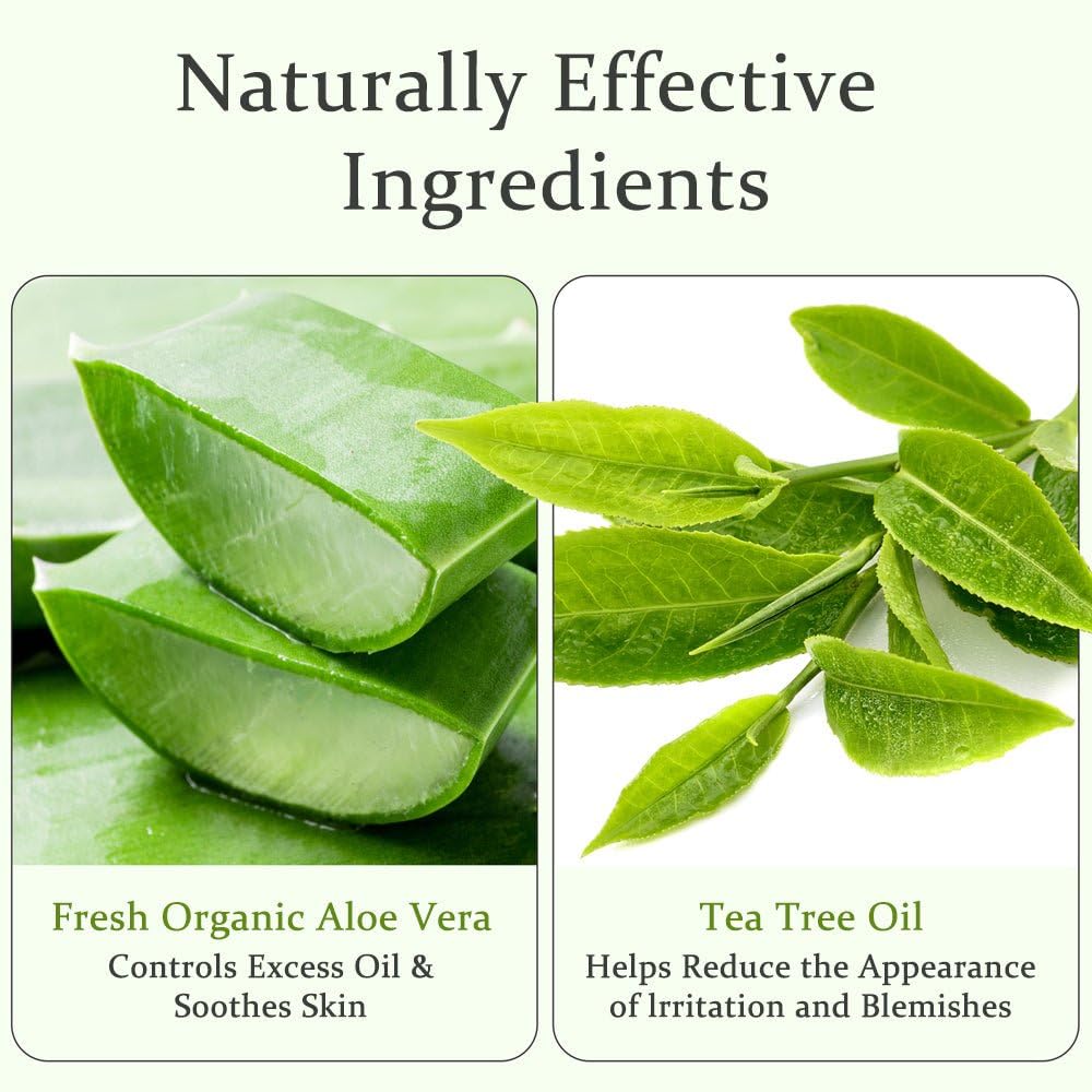 Aloderma Organic Aloe Vera Gel for Skin + Tea Tree Oil, Made within 12 Hours of Harvest, Soothing Pure Aloe Vera Gel for Face, Works Great for Oily Skin, Dry Scalp, Aftershave, Natural Aloe - 10.6 Oz