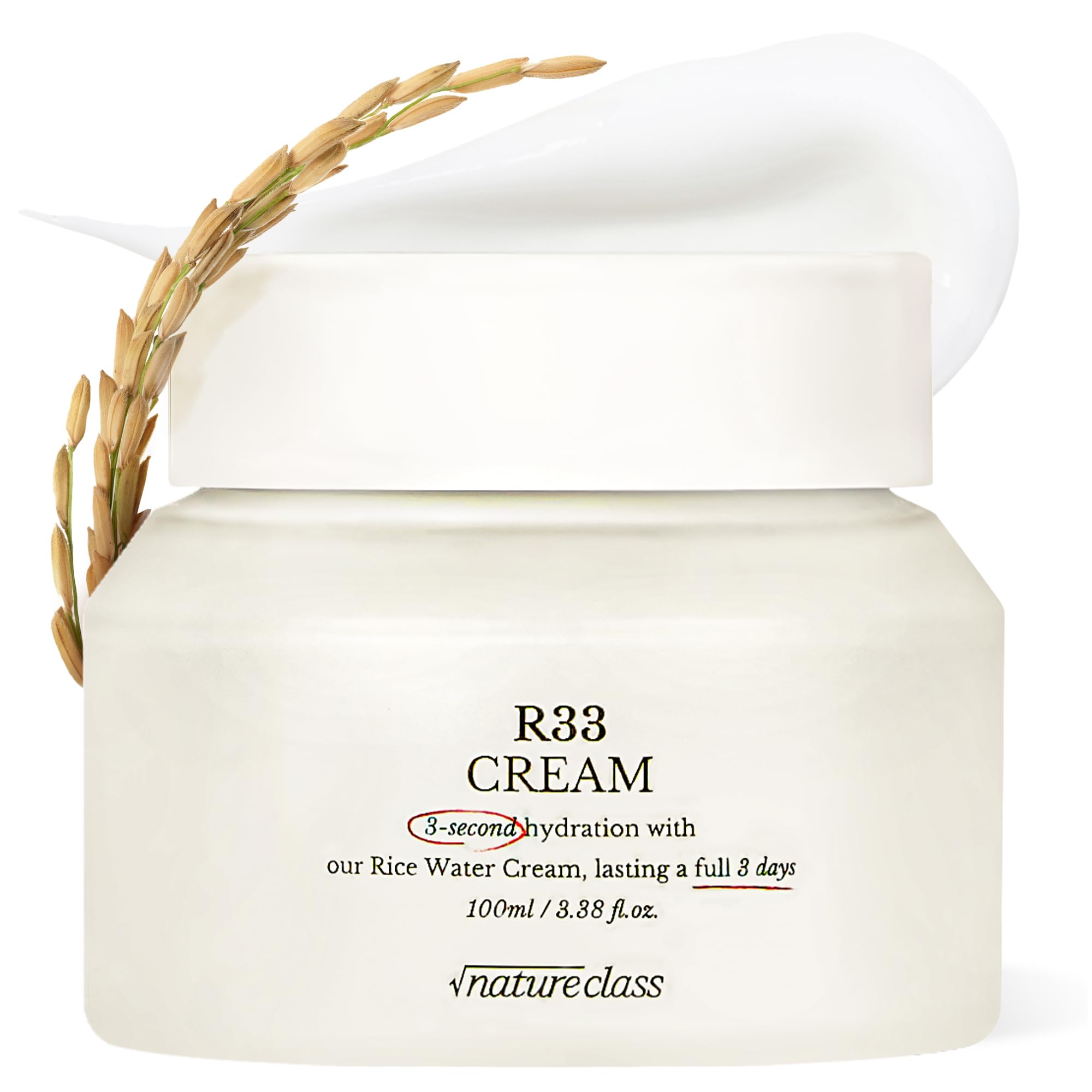 NATURECLASS] R33 Moisturizing Facial Cream with Rice-Peptide & Skin-Breathing Complex – Fast Absorbing Hydration, 72-Hour Lasting Moisture, Non-Comedogenic, Korean Skincare 3.38 fl.oz.