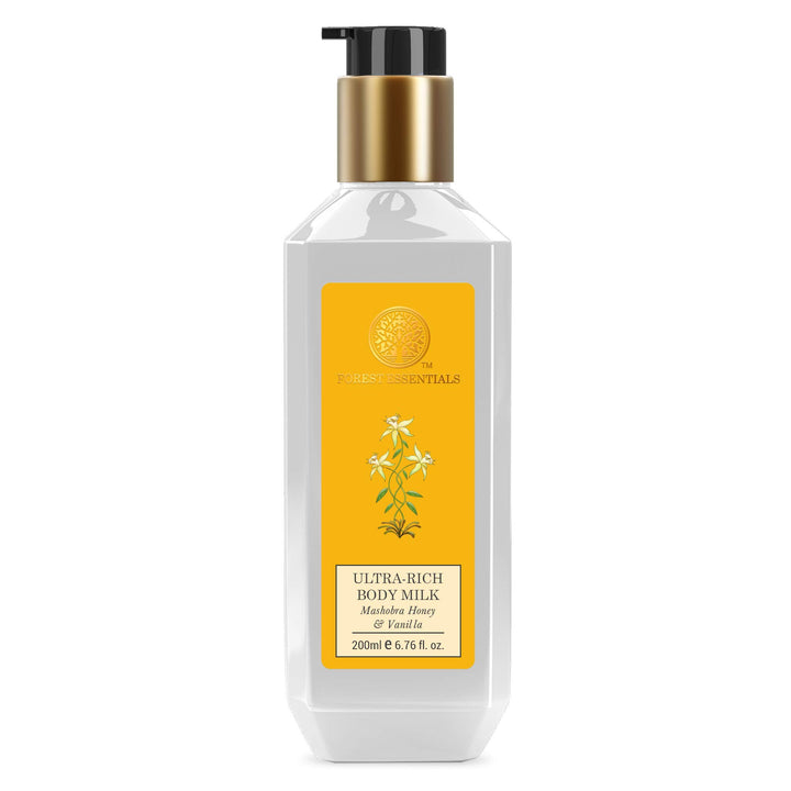 Forest Essentials Ultra-Rich Body Milk Mashobra Honey & Vanilla| Natural Moisturizing Body Lotion For Instant Hydration | Ayurvedic Body Moisturizer, Paraben Free| For Women & Men | 200 ml