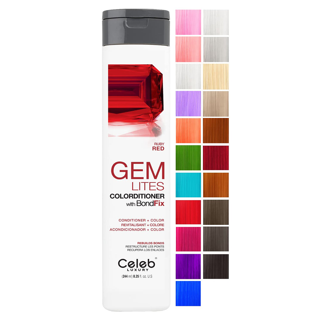 Celeb Luxury Gem Lites Colorditioner: Ruby Red Hair Color Depositing Conditioner, Bondfix Bond Rebuilder, 10 Traditional Colors, Stops Fade. Condition + Color, Cruelty-Free, 100% Vegan