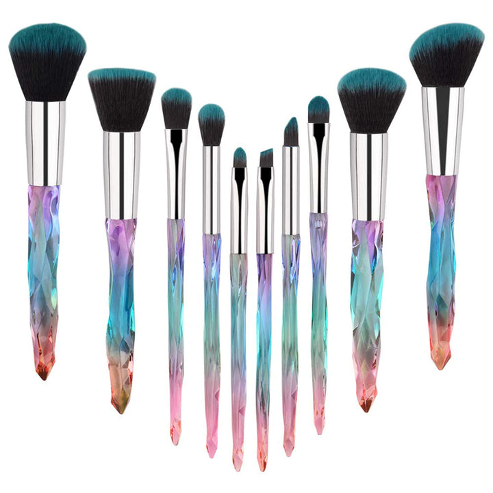 Daxstar Makeup Brushes Crystal Handle,10pcs Colorful Professional Diamond Cosmetic Brush Set for Kabuki Concealer Face Powder Eye Shadow Highlight Blue Unicorn Brush Kit for Make-up