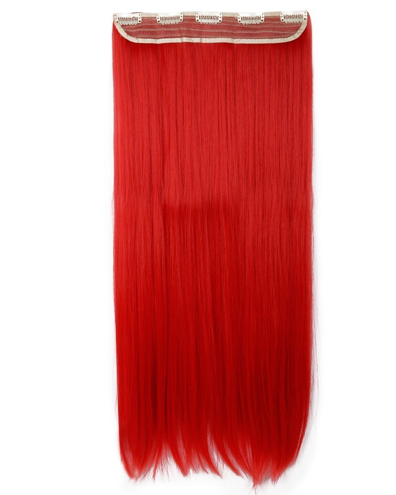 S-noilite 24/26 Straight Curly 3/4 Full Head One Piece 5clips Clip in Hair Extensions Long Poplar Style for Xmas Gifts 22colors(26-straight,red)