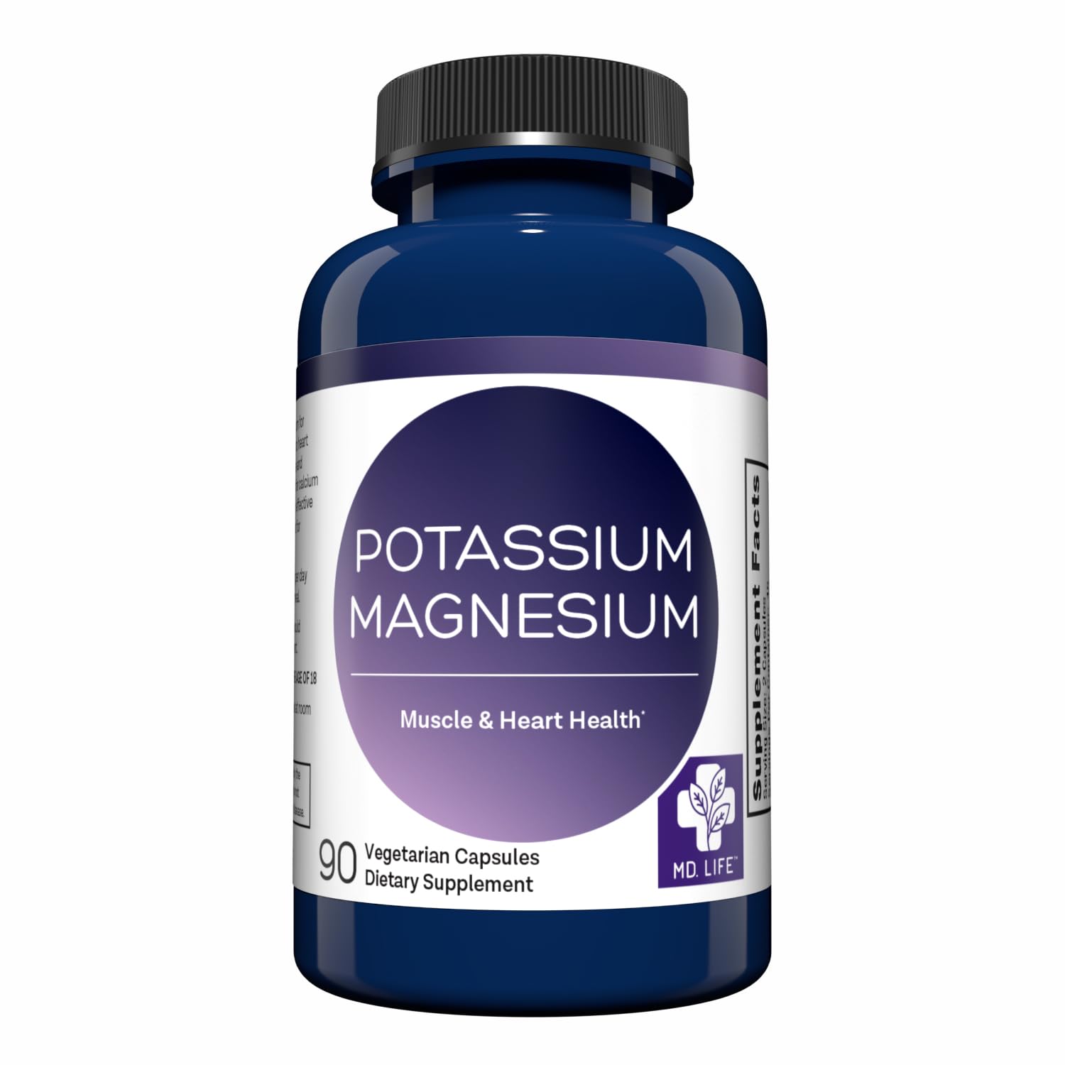 MD. Life Magnesium Potassium Supplement - 90 Capsules - High Absorption Magnesium Complex to Support Vascular Health & Leg Cramp 90cts