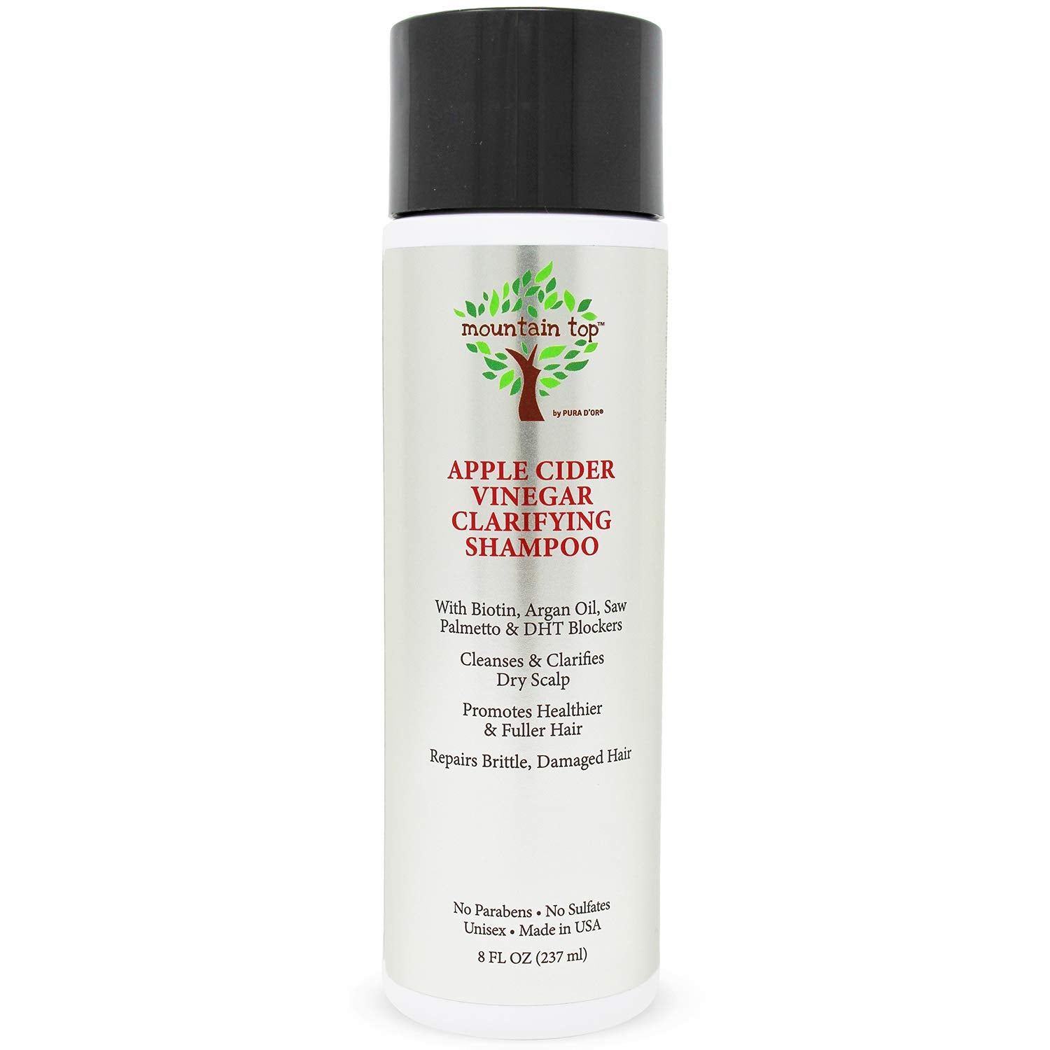 MOUNTAIN TOP Apple Cider Vinegar ACV Shampoo (8 oz / 273 ml) with Biotin, Castor Oil - Clarifying, For Fuller & Thicker Hair - Paraben, Sulfate Free - All Hair Types, Men & Women