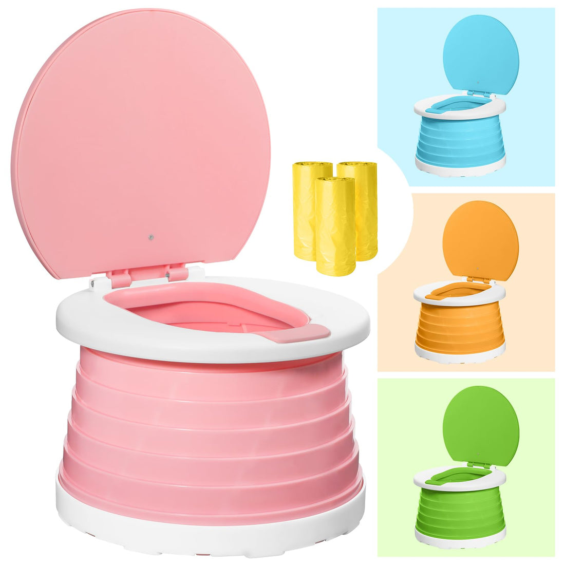 Portable Potty Chair - Foldable Training Toilet for Toddler Baby Kids Travel Potties Seat Indoor and Outdoor Pink