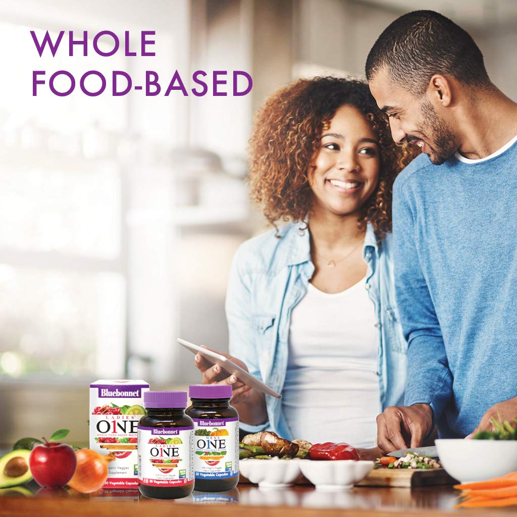 Bluebonnet Nutrition Ladies One Organic Vegetable Capsule, Whole Food Multiple, K2, Energy, Vitality, Non-GMO, Gluten, Soy & Milk Free, Kosher, 1 Month Supply, Light Grey, 30 Count