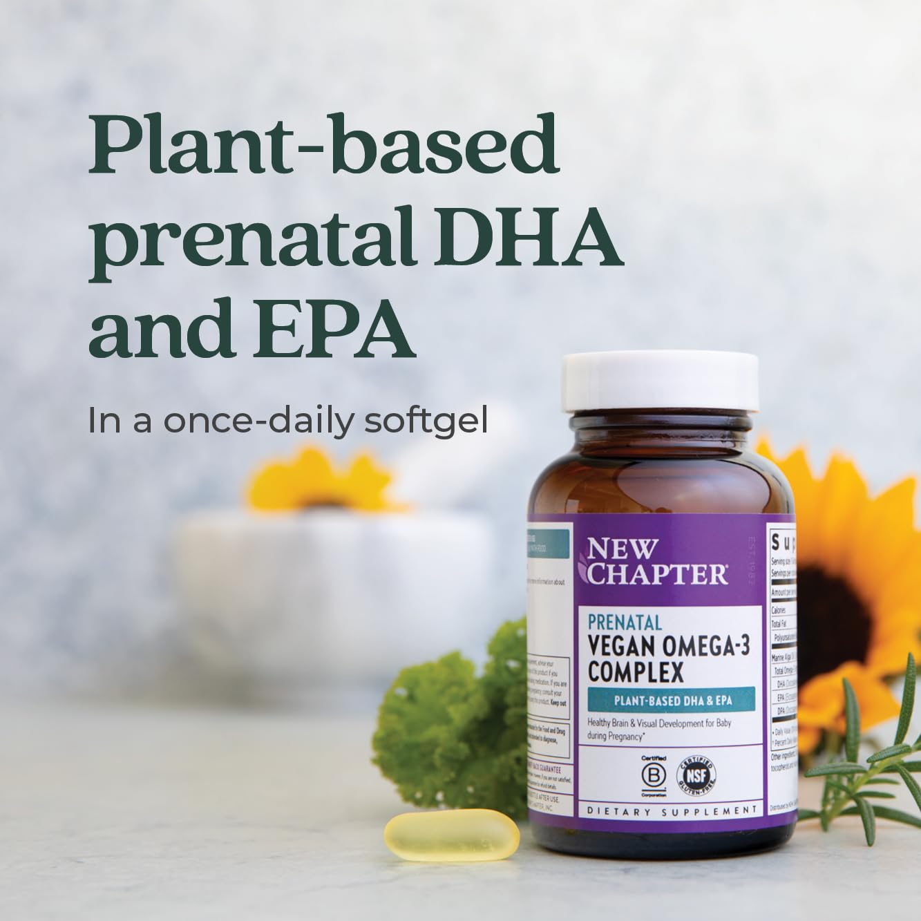 New Chapter Vegan Prenatal DHA, EPA, and DPA Supplement - Prenatal Vegan Omega-3 Complex for Healthy Brain & Eye Development During Pregnancy - 30 Softgels