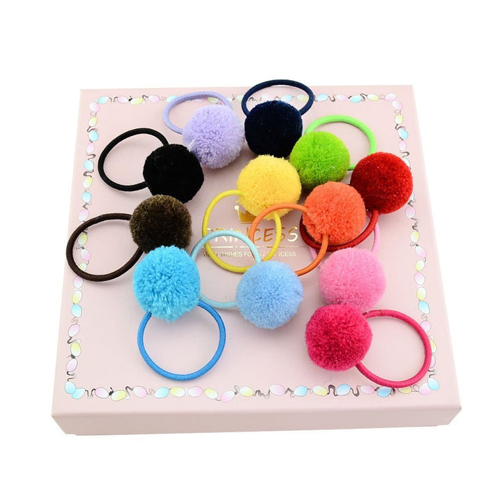 esowemsn 12pcs Assorted Color Fluffy Ball Pom Pom Hair Ties Handmade Hair Accessories Best for Baby Girls (Random Color)